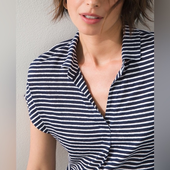 CHICO’S Linen striped Henley tee 🤍 - Picture 5 of 16